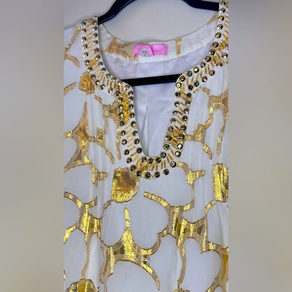Lilly Pulitzer Dresses & Skirts - Lilly Pulitzer Silk White and Gold Metallic Floral Dress, Size 2